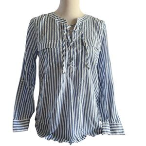 Talbots Blue and White Striped Blouse Size M